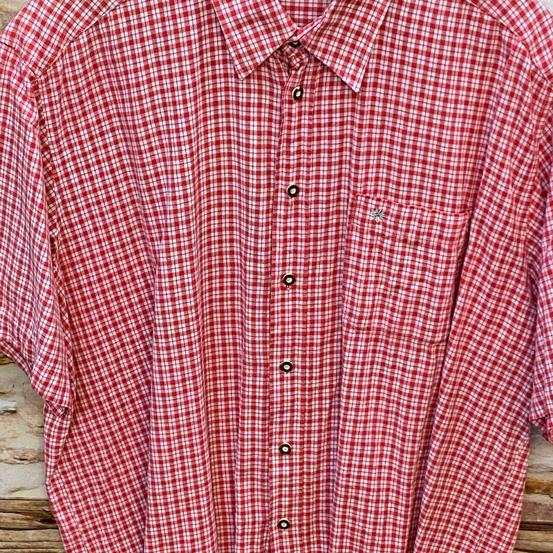 Trachtenhemd Herren Rot Weiß Kariert Gr. 45 Kurzarm