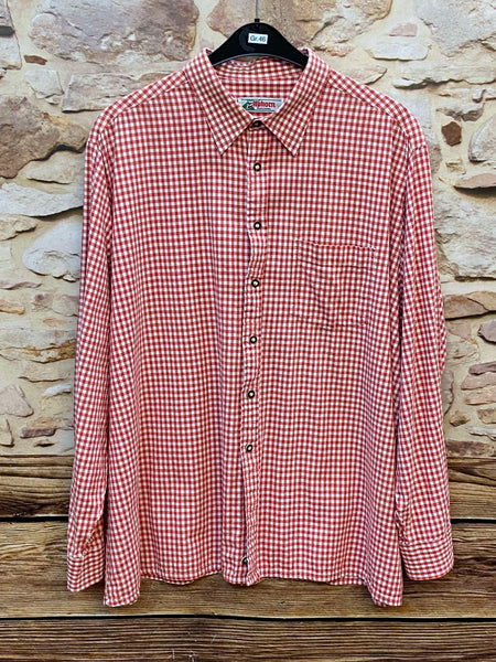 „Vintage Trachtenhemd Alphorn rot weiß kariert Größe 46“