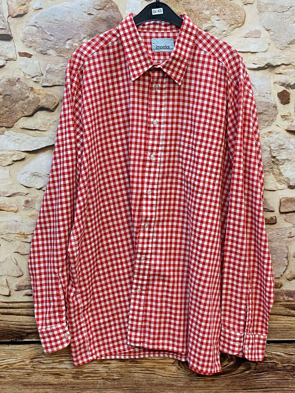 „Vintage Trachtenhemd Herren von Imperial in Rot-Weiß kariert, Größe 43, mit langen Ärmeln“