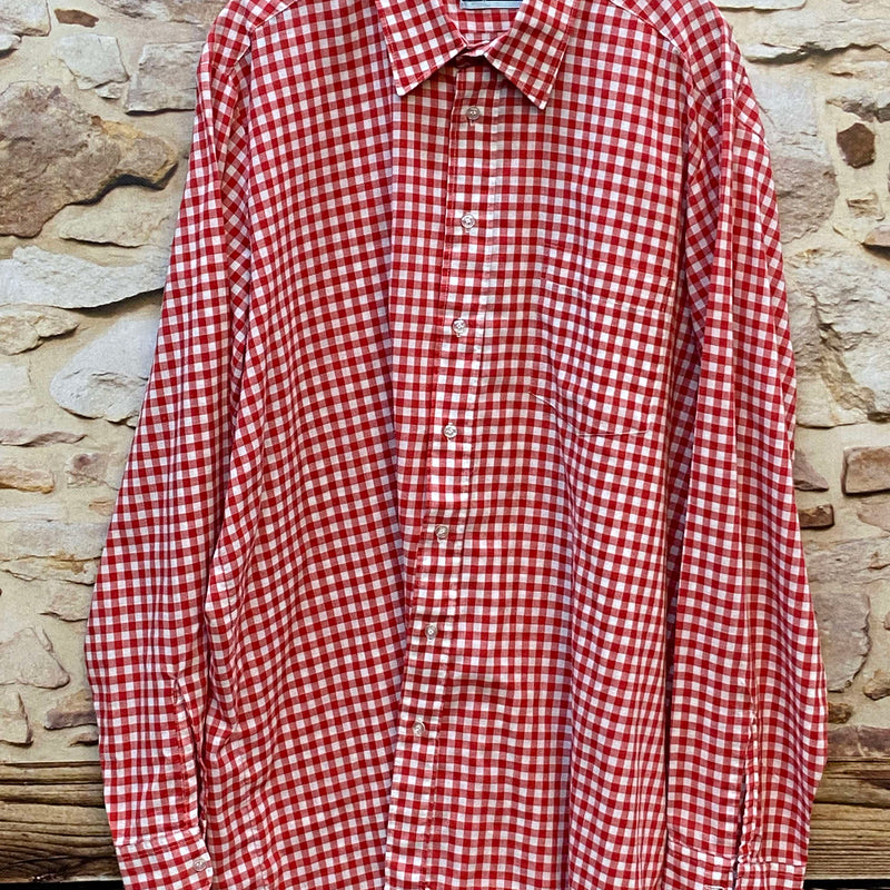 „Vintage Trachtenhemd Herren von Imperial in Rot-Weiß kariert, Größe 43, mit langen Ärmeln“