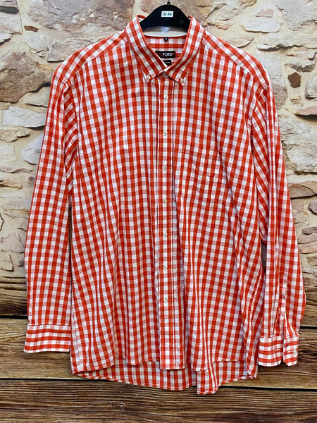 „Vintage Trachtenhemd REDFORD kariert rot weiß Größe 44“