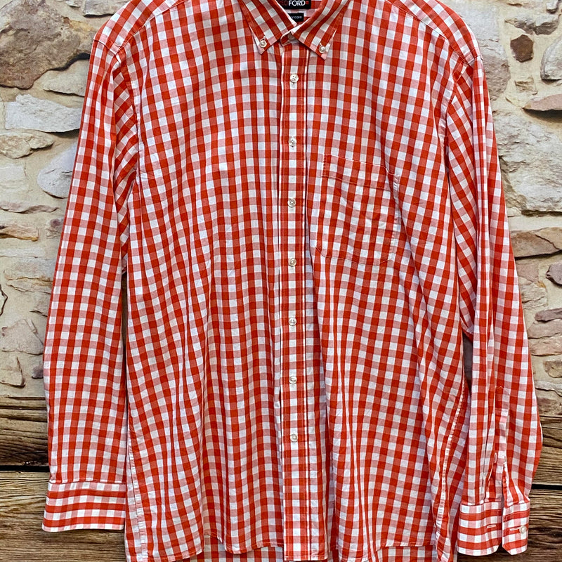 „Vintage Trachtenhemd REDFORD kariert rot weiß Größe 44“