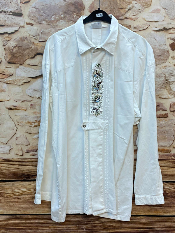 „Vintage Trachtenhemd Herren weiß klassisch mit detailreicher Stickerei“