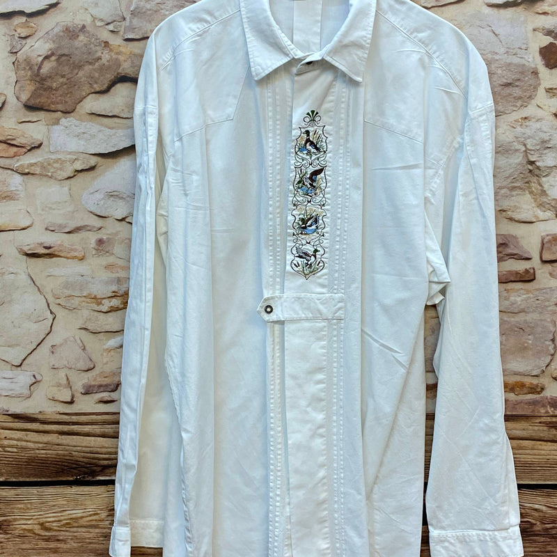 „Vintage Trachtenhemd Herren weiß klassisch mit detailreicher Stickerei“
