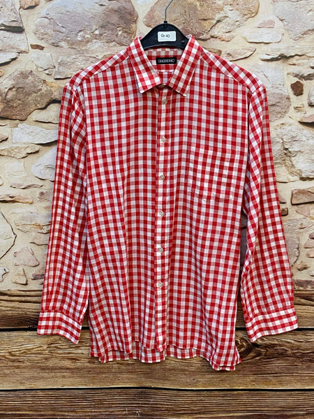 „Vintage Trachtenhemd Herren rot weiß kariert Größe 40“