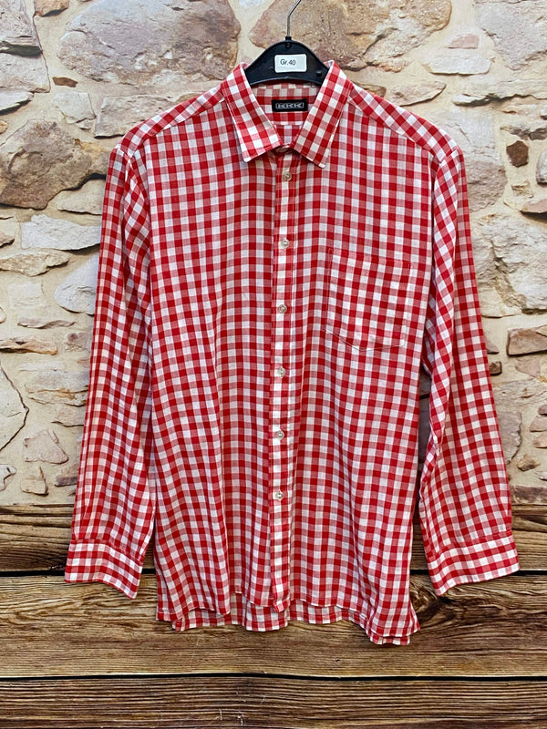 „Vintage Trachtenhemd Herren rot weiß kariert Größe 40“