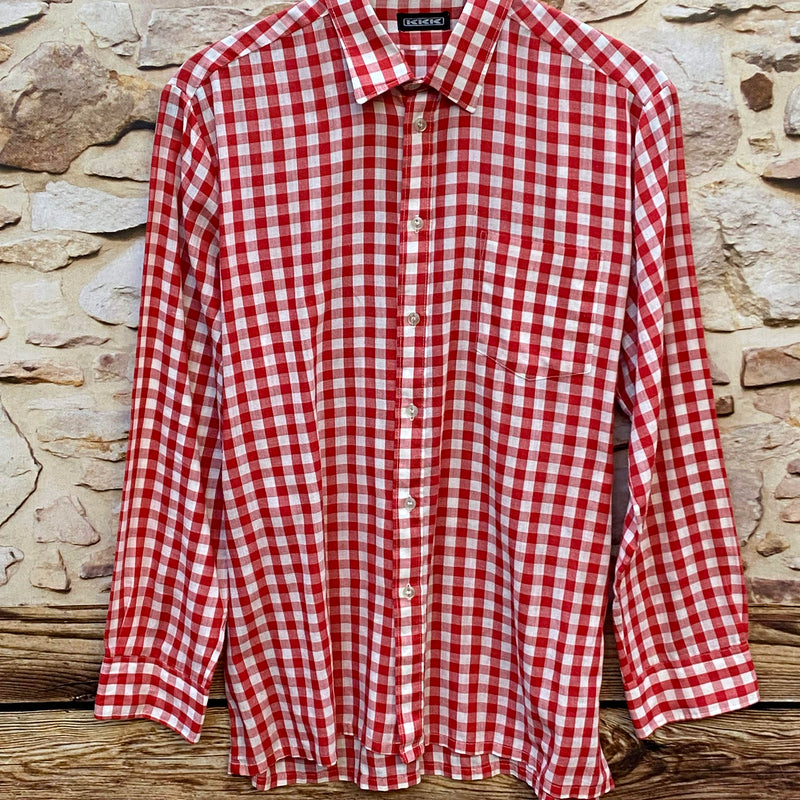 „Vintage Trachtenhemd Herren rot weiß kariert Größe 40“