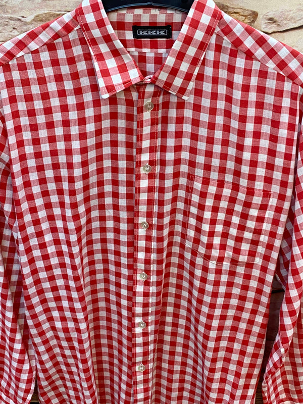 „Karomuster Hemd Trachtenstil rot weiß Vintage Herren“