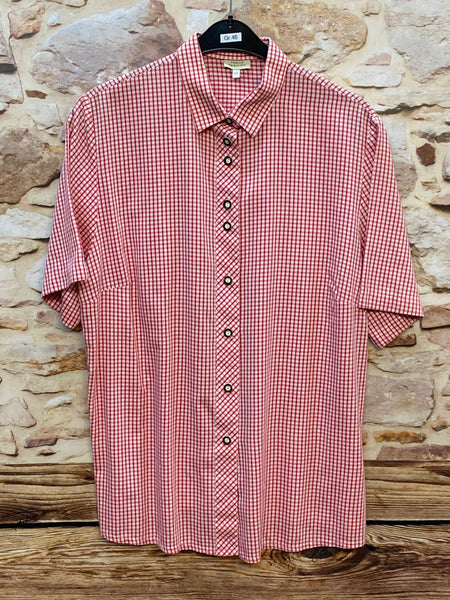 „Vintage Trachtenhemd Herren von Trend Fashion in Rot-Weiß kariert, Kurzarm, Größe 46, aus Baumwolle“