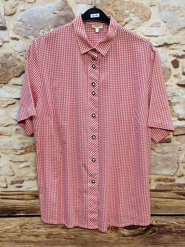 „Vintage Trachtenhemd Herren von Trend Fashion in Rot-Weiß kariert, Kurzarm, Größe 46, aus Baumwolle“