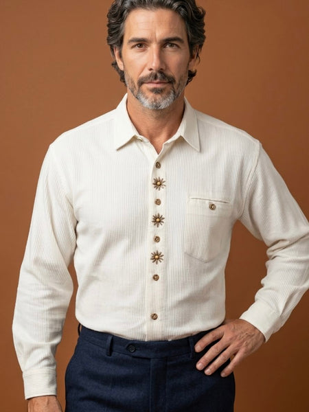 „Vintage Trachtenhemd Herren weiß mit Edelweiß Knöpfen Größe 44t“