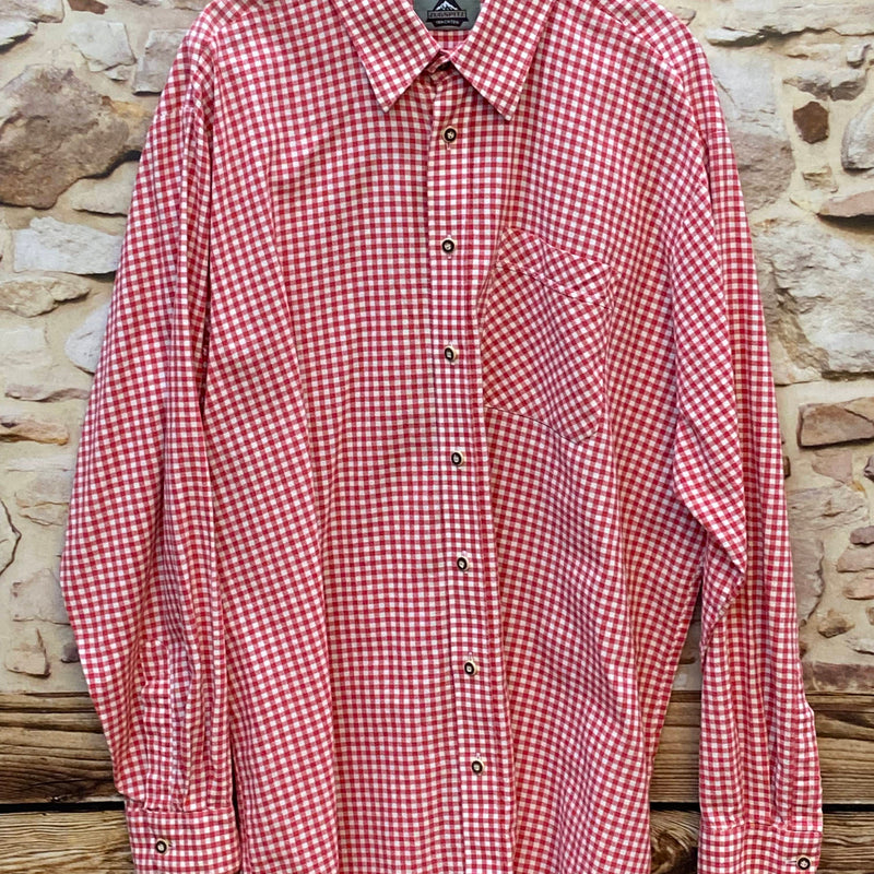 „Vintage Trachtenhemd Herren von Zugspitz Trachten in Rot-Weiß kariert, Größe 46, aus 100 Prozent Baumwolle“