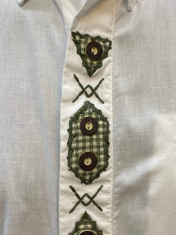 Vintage Herren Trachtenhemd Weiß mit Stickerei | Alphorn