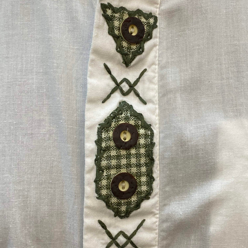 Vintage Herren Trachtenhemd Weiß mit Stickerei | Alphorn