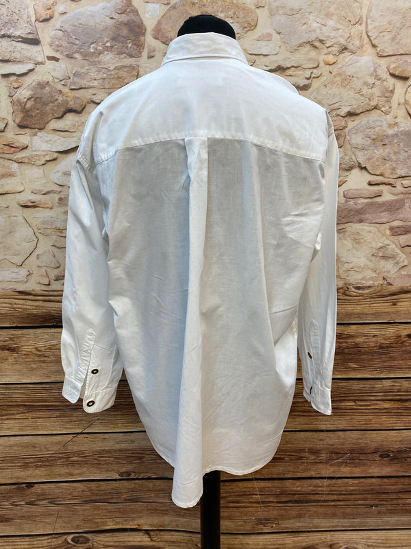 Vintage Herren Trachtenhemd Weiß mit Stickerei | Alphorn