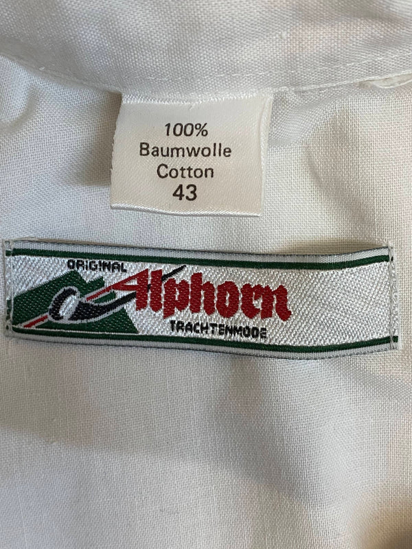 Vintage Herren Trachtenhemd Weiß mit Stickerei | Alphorn