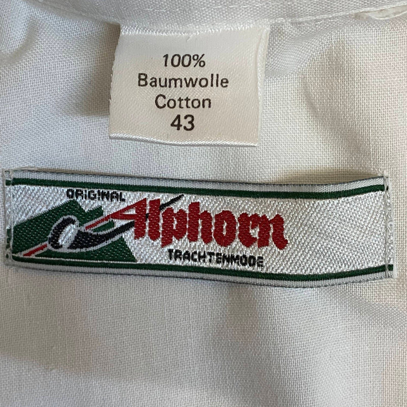 Vintage Herren Trachtenhemd Weiß mit Stickerei | Alphorn