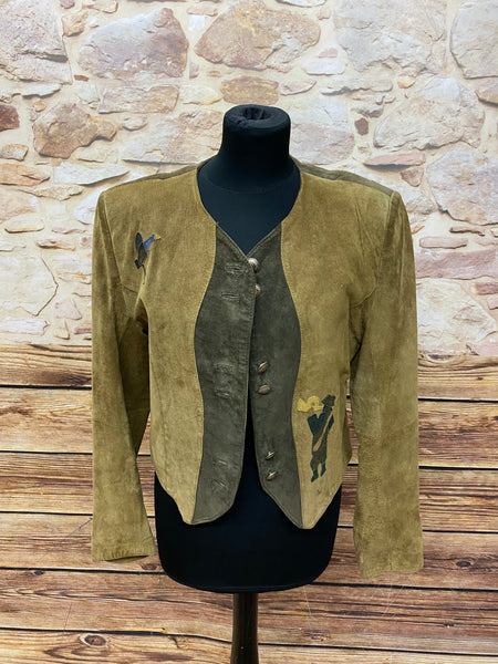  Trachtenjacke Vintage Jacke kurz Damen Gr.36 Echtleder