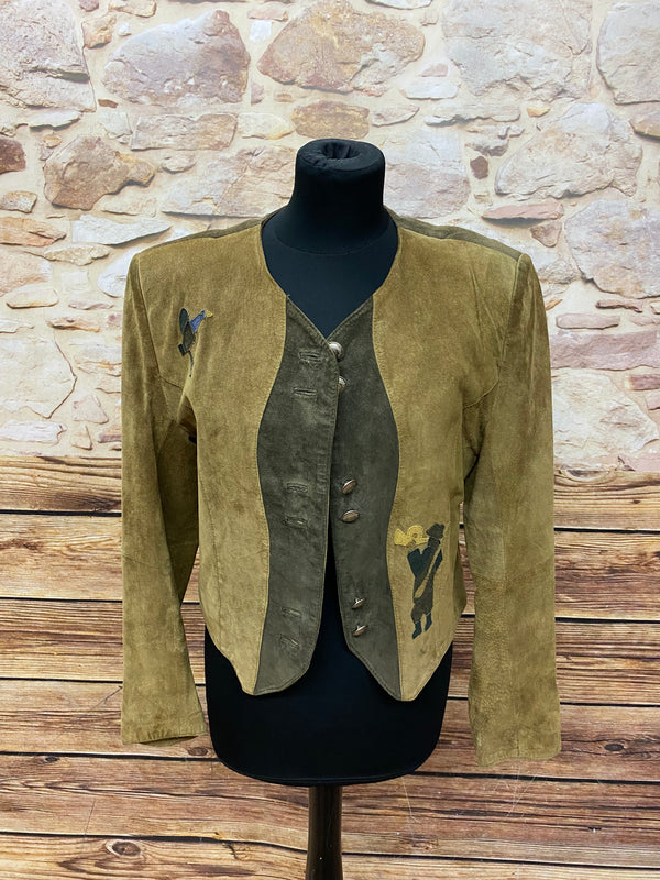 Trachtenjacke Vintage Jacke kurz Damen Gr.36 Echtleder
