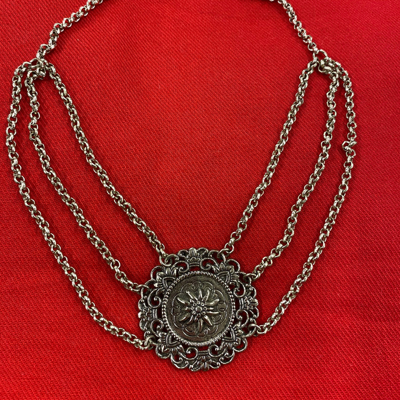  Vintage Trachtenkette Collier dreireihig, in silber mit Edelweiß-Motiv 