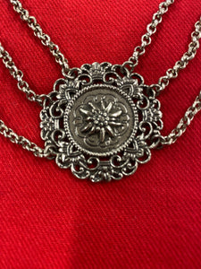 Vintage Trachtenkette Kollier dreireihig, in silber mit Edelweiß-Motiv