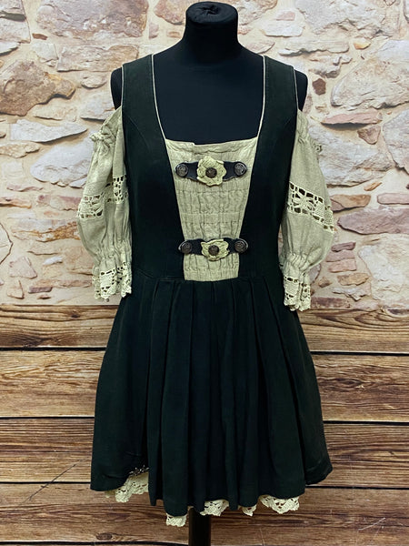 Kurzes schwarz/beiges Trachtenkleid Secondhand Marke Landhaus Gr.38