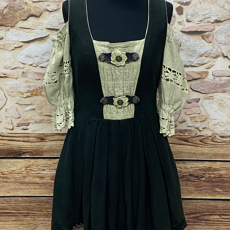 Kurzes schwarz/beiges Trachtenkleid Secondhand Marke Landhaus Gr.38