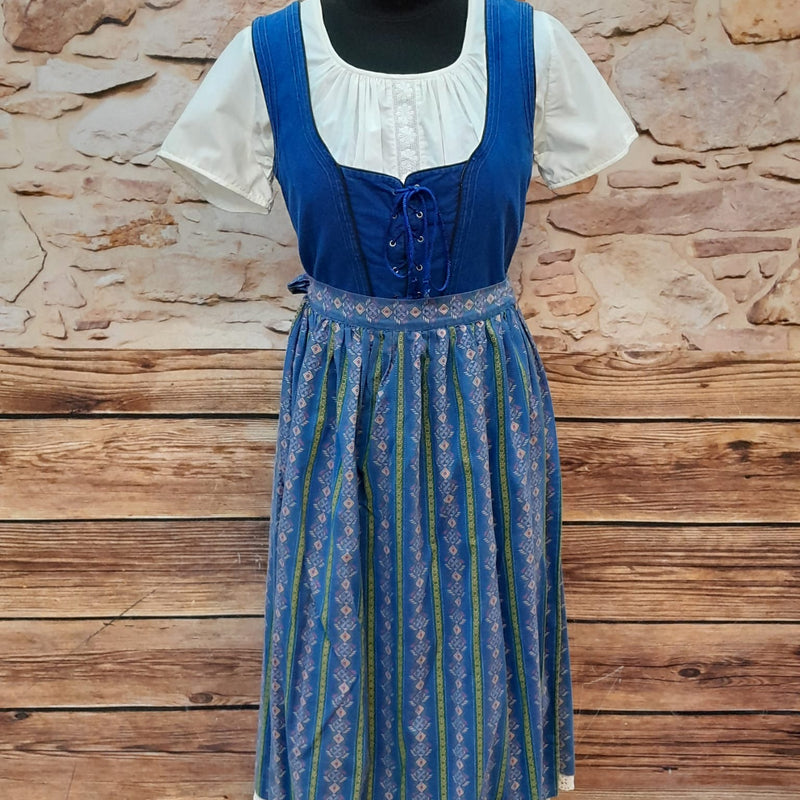 Blaues Trachtenkleid lang Gr.38 aus Baumwolle Vintage