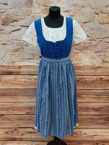 Blaues Trachtenkleid lang Gr.38 aus Baumwolle Vintage