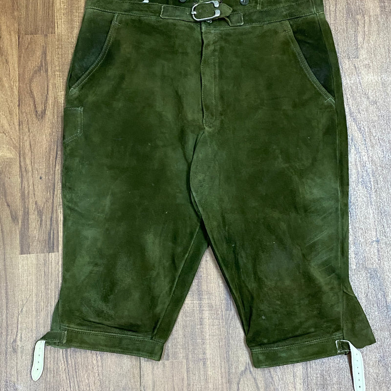 Dunkelgrüne Kniebundlederhose Jagdhose von Kettner Bund 99 Vintage Herren