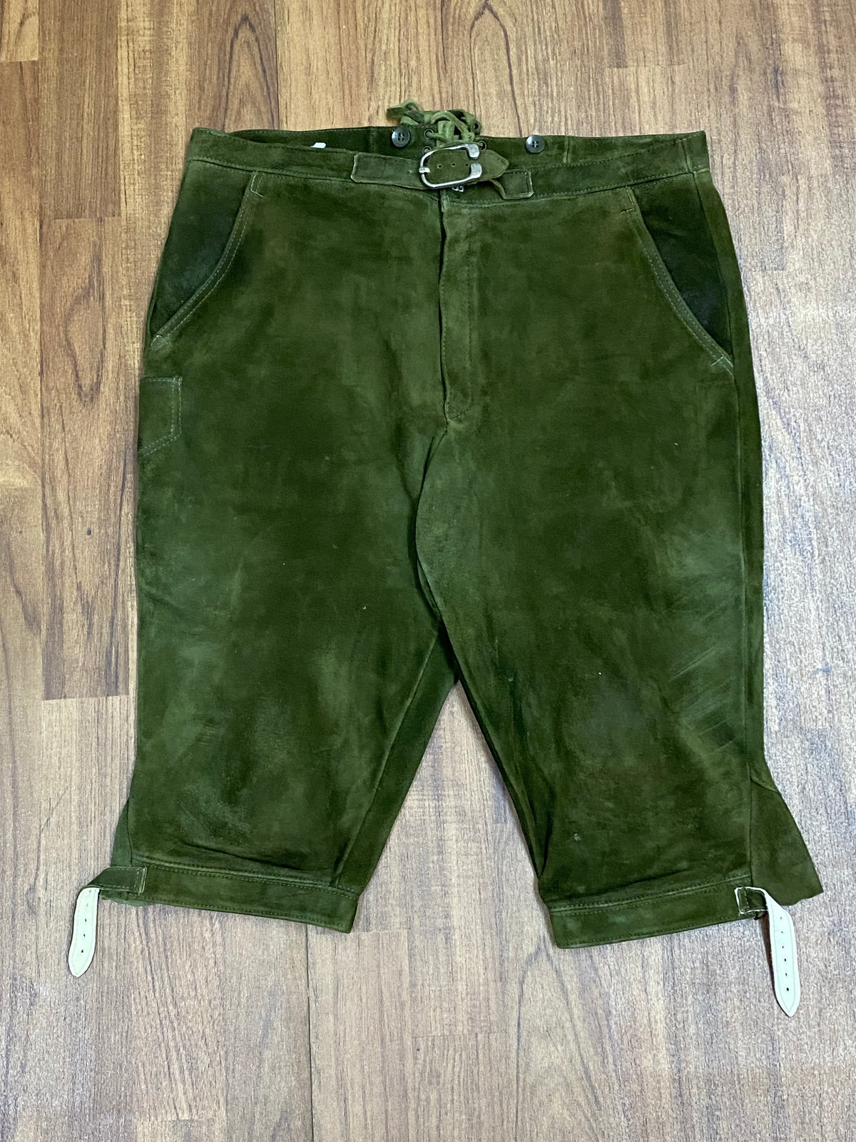 Dunkelgrüne Kniebundlederhose Jagdhose von Kettner Bund 99 Vintage Herren