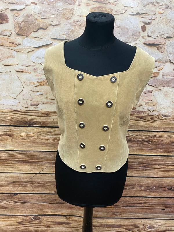 Trachtenmieder Ledercorsage Vintage, Gr.44 beige Echtleder