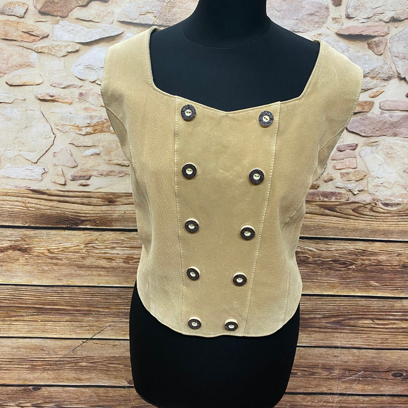 Trachtenmieder Ledercorsage Vintage, Gr.44 beige Echtleder