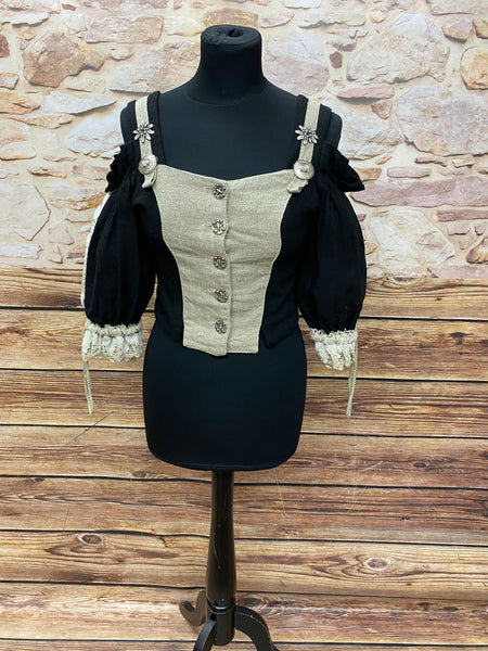 Trachtenmieder – Schwarz/Beige, Größe 36, Landhausstil, Made in Italy