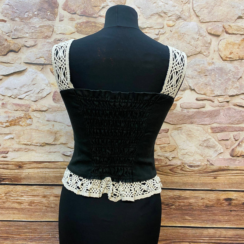Damen Trachtenmieder – Schwarz/Beige, Größe 34