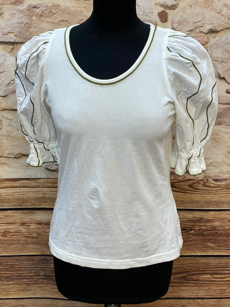 „Weißes Trachtenshirt Damen mit Puffärmeln von Meico Landhaus Look“