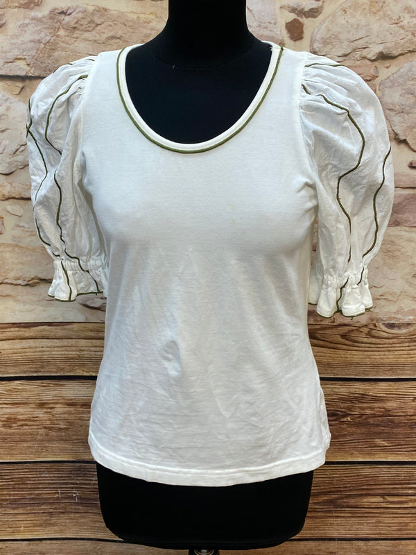 „Weißes Trachtenshirt Damen mit Puffärmeln von Meico Landhaus Look“