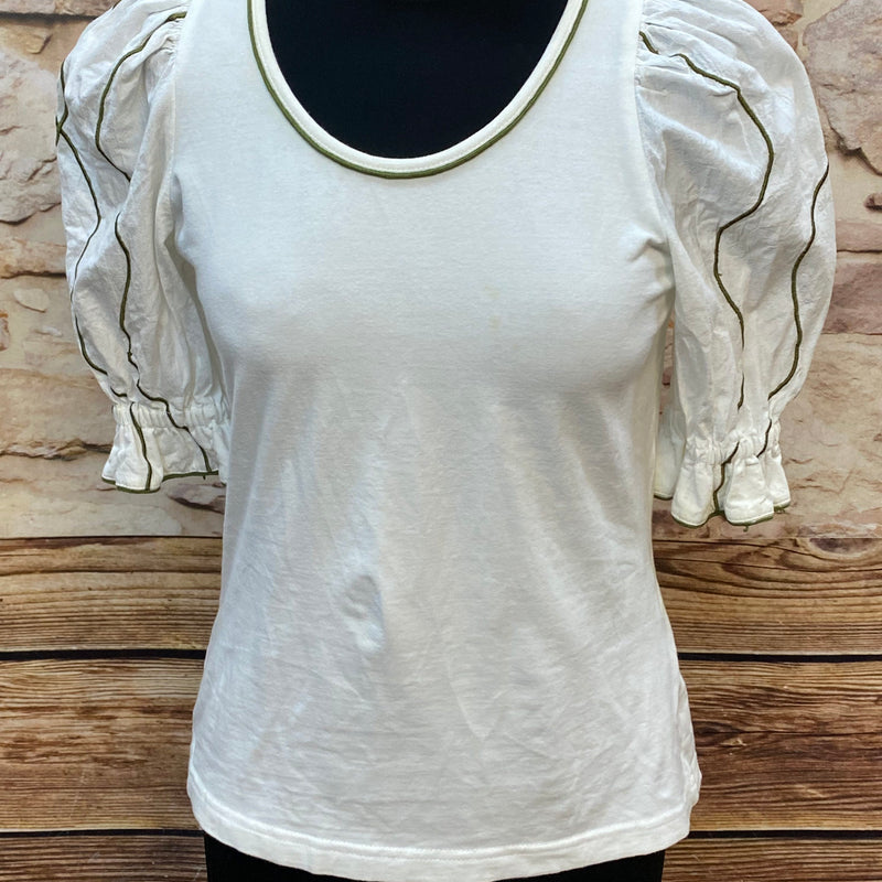 „Weißes Trachtenshirt Damen mit Puffärmeln von Meico Landhaus Look“