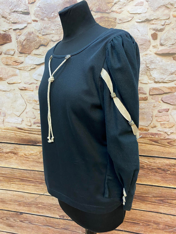 Schwarzes Trachtenshirt Oberteile Shirt für Landhauskleid Trachten Gr.42