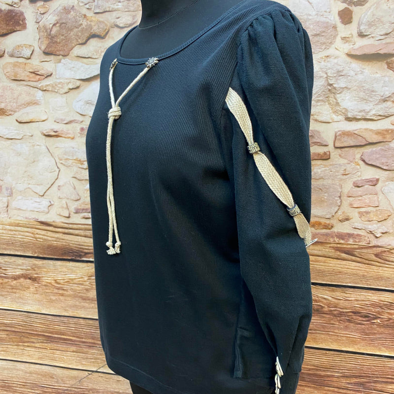 Schwarzes Trachtenshirt Oberteile Shirt für Landhauskleid Trachten Gr.42