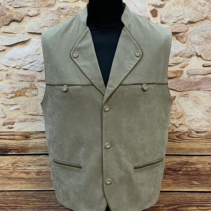 „Trachtenweste Herren beige Größe 48 klassisch Vorderansicht“