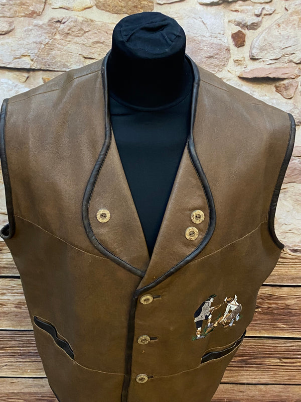 „Vintage Trachtenweste braun Detail Stickerei und Knöpfe Herren“