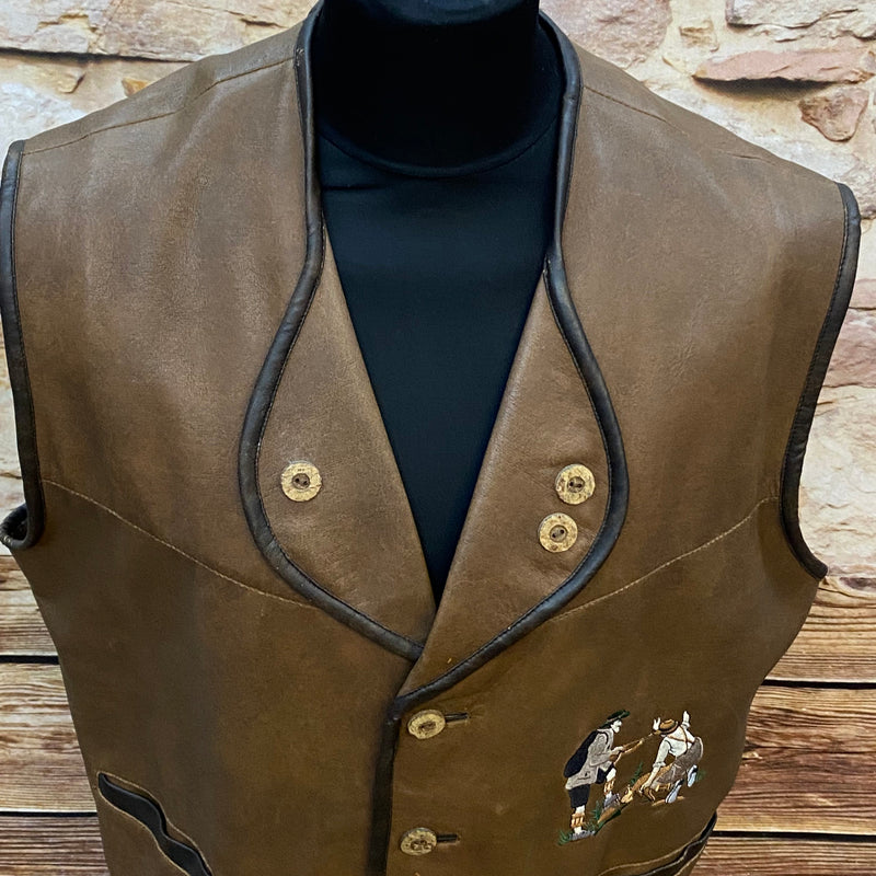 „Vintage Trachtenweste braun Detail Stickerei und Knöpfe Herren“