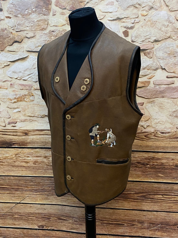 „Trachtenweste Herren braun Lederlook klassische Vintage Weste“