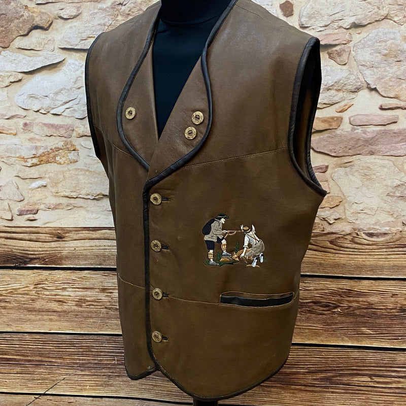 „Trachtenweste Herren braun Lederlook klassische Vintage Weste“