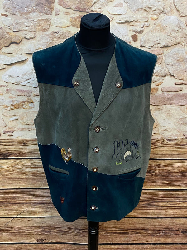 „Trachtenweste Herren grün blau Vintage mit Stickerei Oktoberfest Stil“