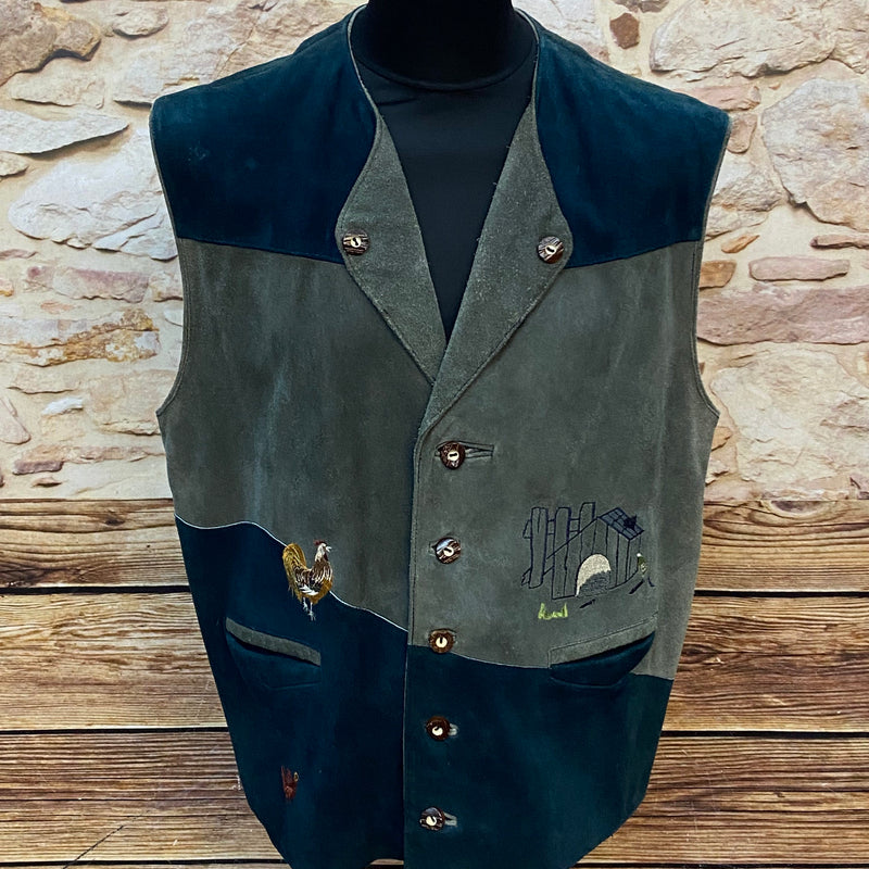 „Trachtenweste Herren grün blau Vintage mit Stickerei Oktoberfest Stil“