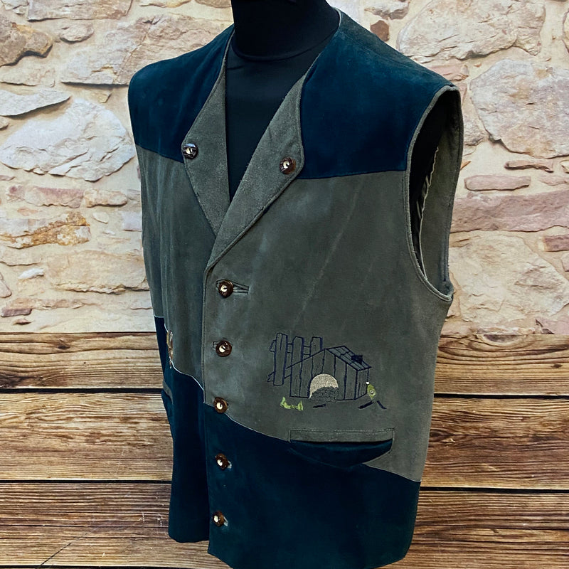 „Trachtenweste Herren Seitenansicht Vintage grün blau Oktoberfest Outfit“