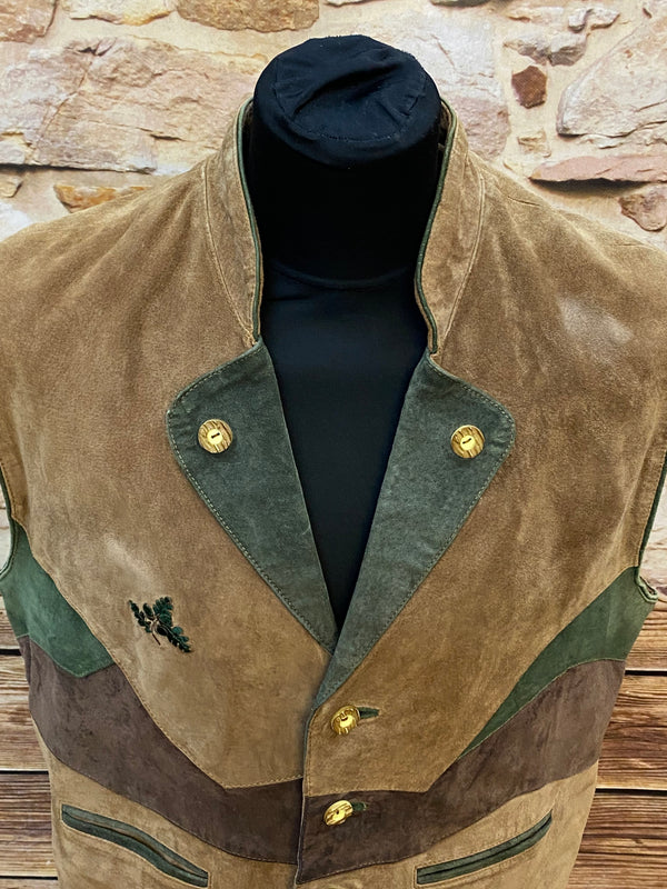 „Trachtenweste Herren Leder braun grün Oktoberfest Vintage Stil“