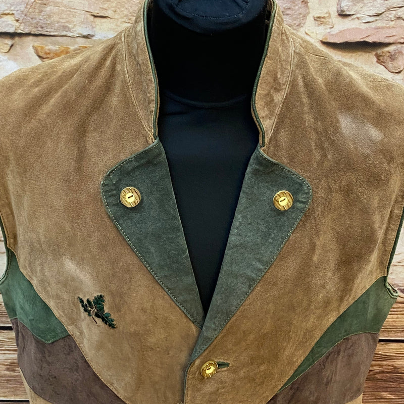 „Trachtenweste Herren Leder braun grün Oktoberfest Vintage Stil“